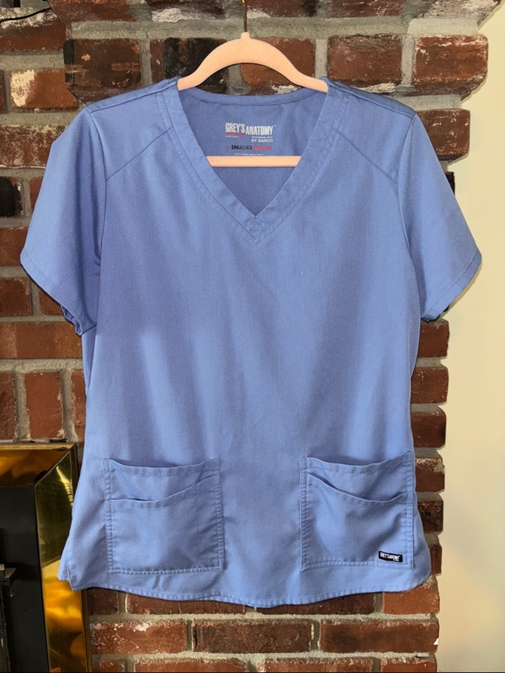 Grey's Anatomy by Barco Periwinkle V-Neck Scrub Top w/Spandex Stretch Sz Med